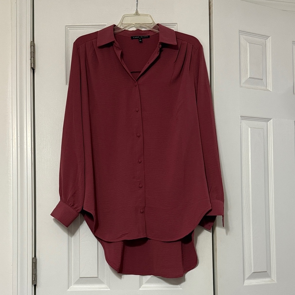 Como Black Long Sleeve Mauve Button Down Shirt Size US L